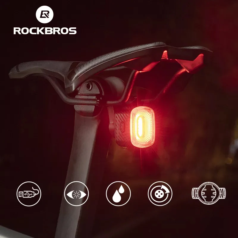 

ROCKBROS Smart Bicycle Rear Light Auto On/Off Stop Signal Brake Road Bike LED Taillight USB Charge Bicycle Accessories