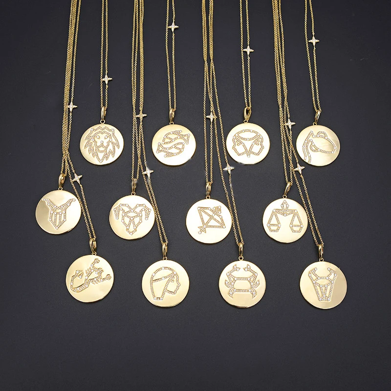 

Amoo Golden Constellation Couple Necklace Twelve Constellation Pendant Sweater Chain S925 Sterling Silver Women Holiday Jewelry
