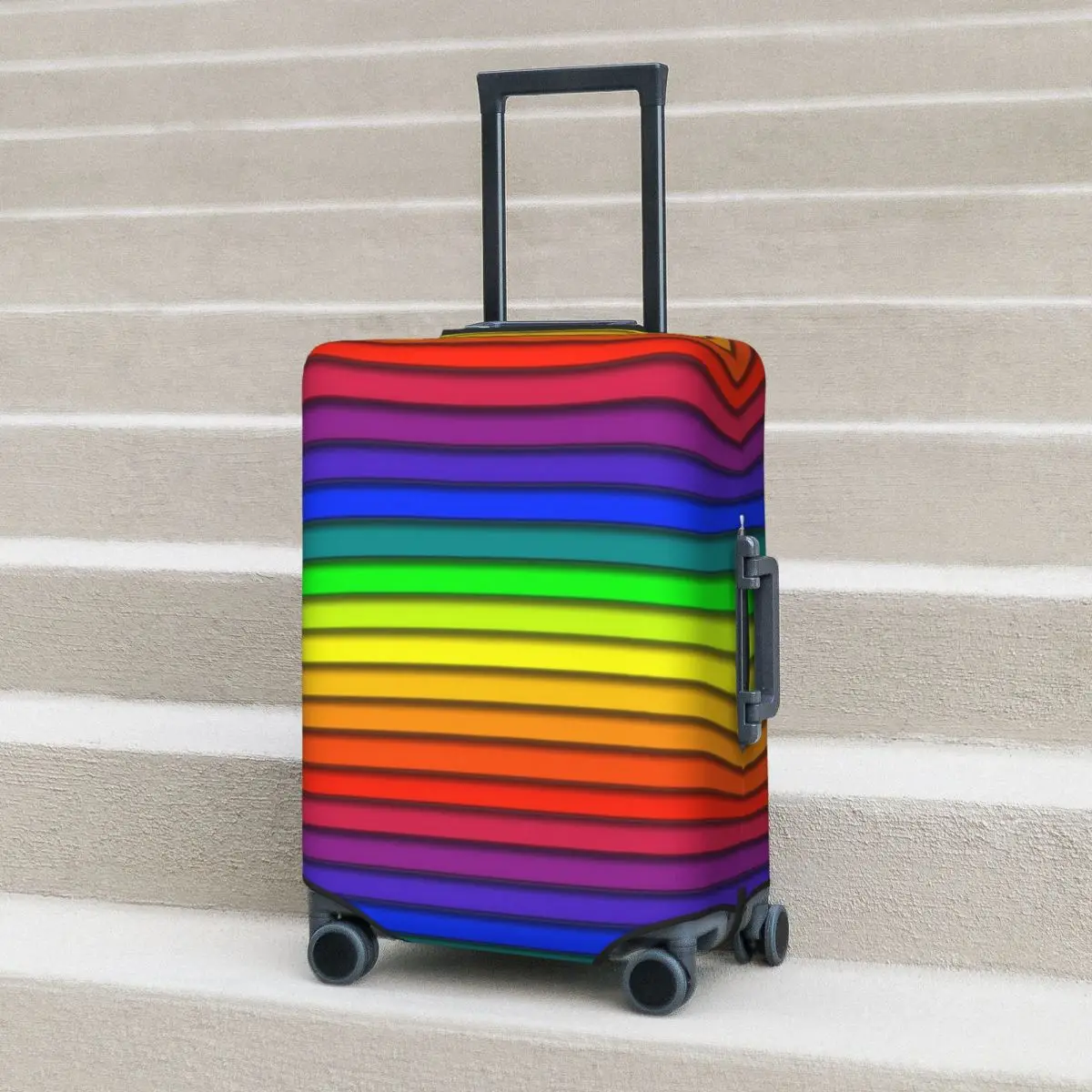 

Rainbow Striped Suitcase Cover Horizontal Lines Travel Protector Vacation Fun Luggage Supplies