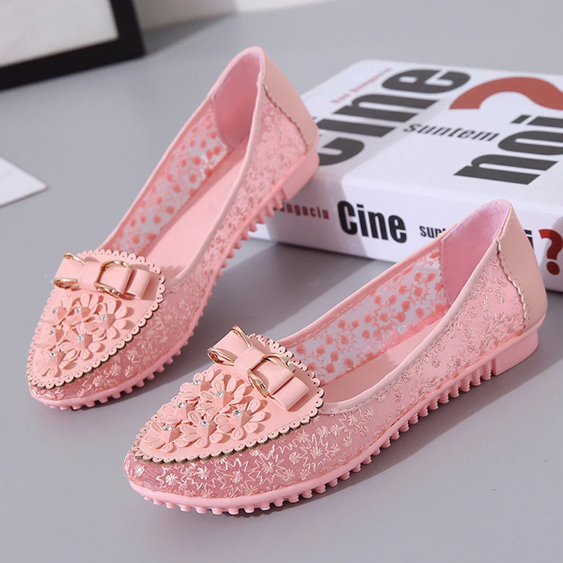 

Autumn Mesh Sport Women Shoes Crystal Bow Sandals 2022 New Flowers Breathable Fashion Flats Platform Ladies Ballet Dance Shoes