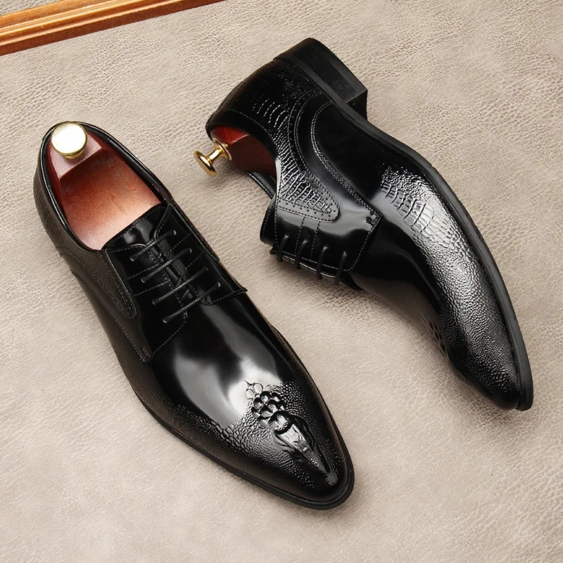 

Luxury Genuine Leather Dress Shoes Men Fashion Crocodile Pattern Lace Up Black Brown Wedding Office Shoes Formal Oxford Shoes