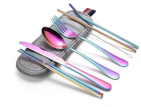 8pcsset tableware reusable travel cutlery set camp utensils set with stainless steel spoon fork chopsticks straw with gift box