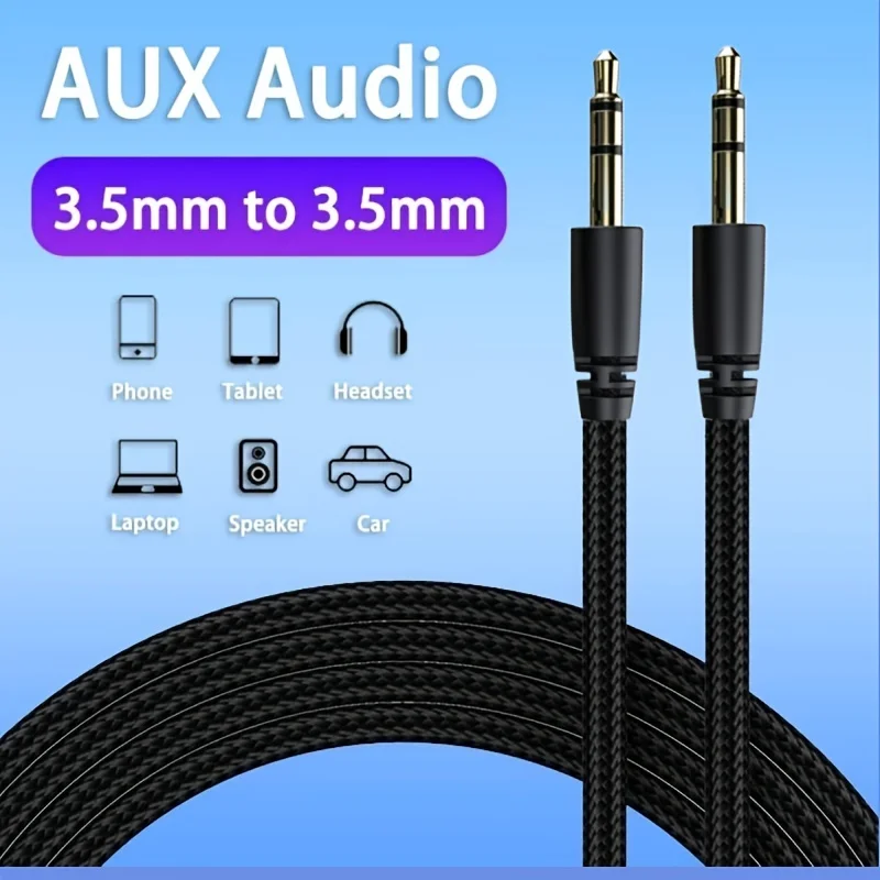 

3.5mm Nylon Braided Aux Cable (Hi-Fi Sound), 0.5/1/2/3/5m, Audio Auxiliary Input Adapter Male To AUX Cord For Headphones,