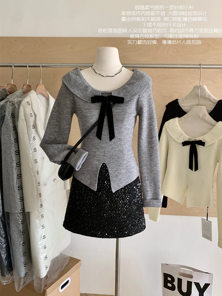 Осень-зима женские пуловеры Shoujo для девочек с длинными рукавами укороченный