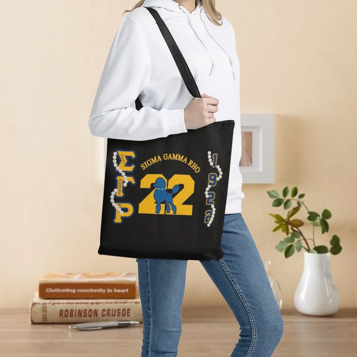 

Sigma Gamma Rho Eco Friendly Foldable Shopping Bag Yellow African American Sorority Reusable Shoulder Bag for Women Totes Bags