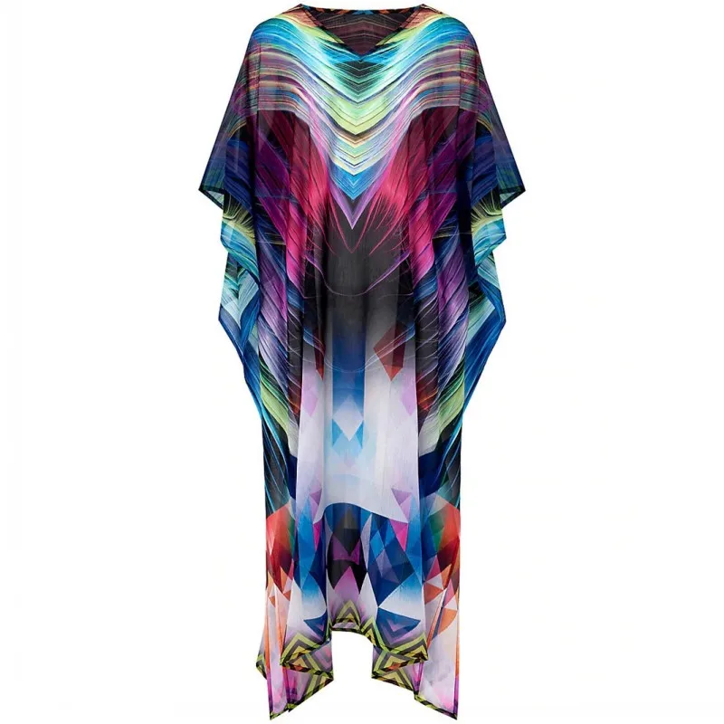 

Summer Women's Beach Dress Chiffon Print Robe Loose Plus Size Beach Blouse Long Dress Bikini Swimsuit Sun Protection Shirt 2022