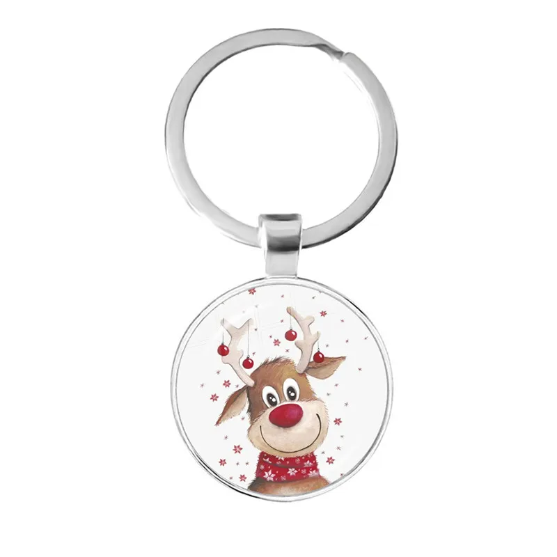 

Брелок для ключей для мужчин и женщин, милый мультяшный брелок в виде рождественского оленя со стеклянным куполом, ювелирное изделие в пода...