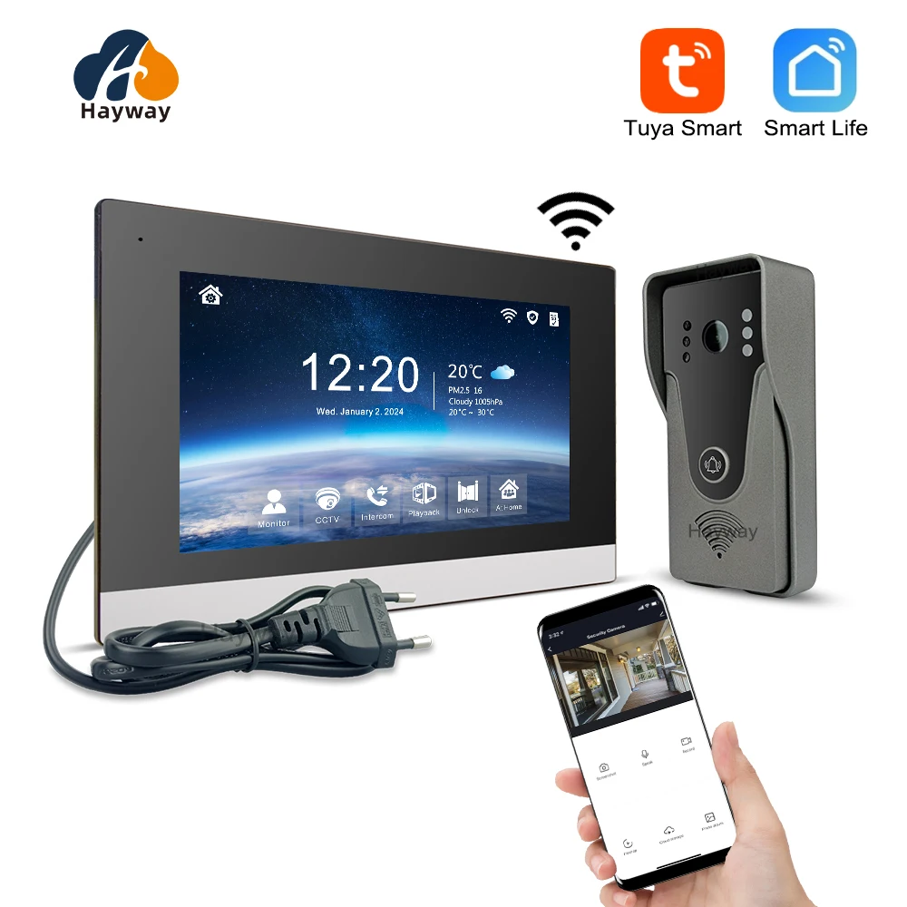 

Домашняя домофонная система 1080P, 7-дюймовый IPS-экран FHD и дверной звонок с металлическим корпусом, обнаружение мобильных устройств, хранилище изображений, беспроводной дверной звонок TUYA