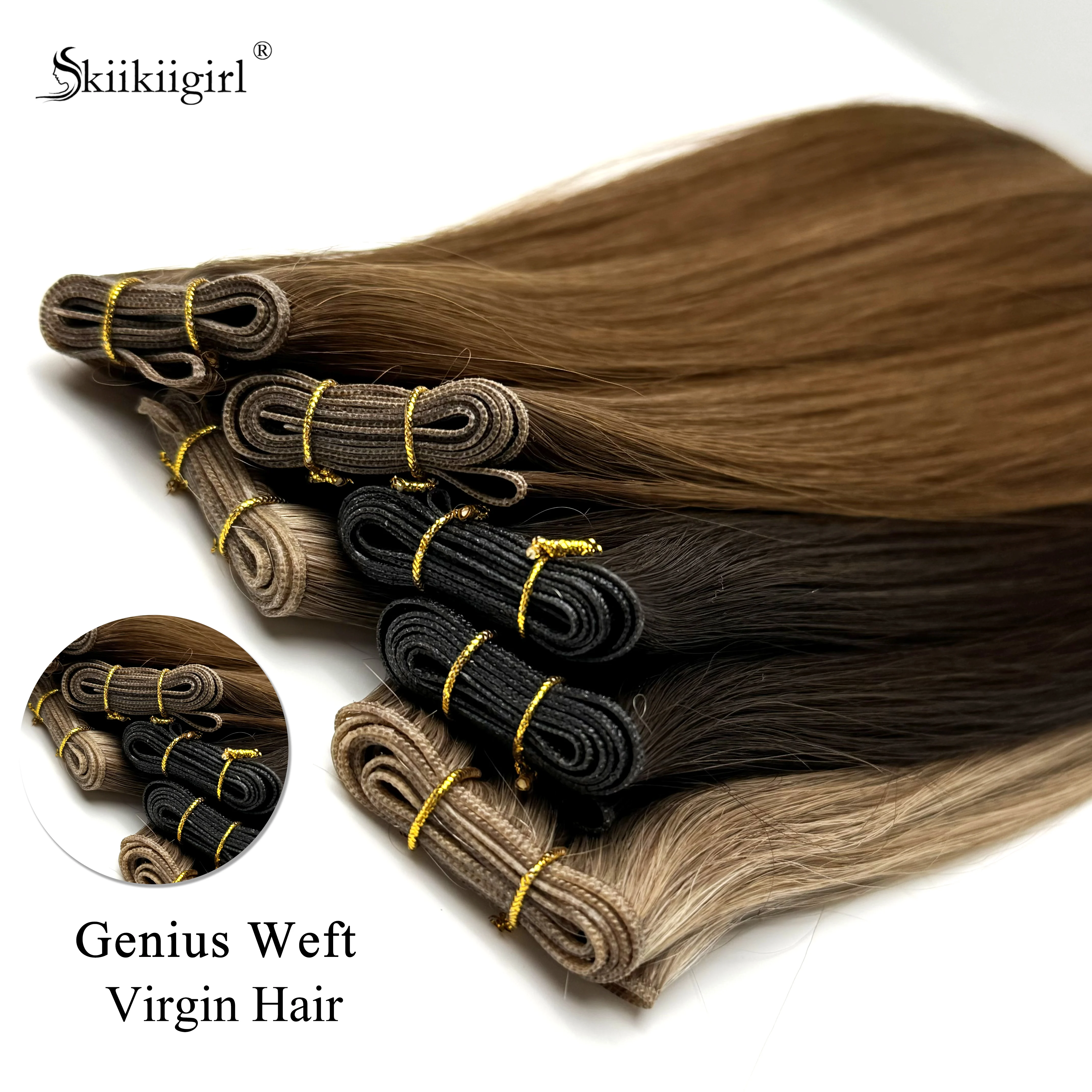 Фото Нарощеные человеческие волосы Genius Weft, 50 г, человеческие волосы Remy, невидимые бразильские волосы для наращивания, пучки волос №1