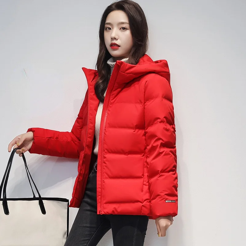 

90% White Goose Down Coat Womens Puffer Jacket Winter Hooded Short Warm Parka Korean Style Chaqueta Mujer Invierno SQQ493