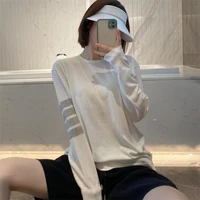 spring tb college style loose round neck thin section wool long sleeved t shirt four bar casual long sleeved top