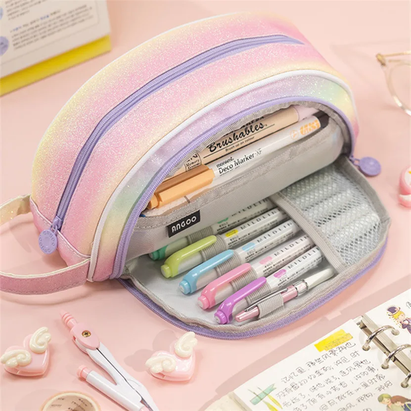 

Pencil Case Trousse Scolaire Rainbow Estuche Escolar 3 Compartimentos Pencil Pouch Stationery Bag Pen Case Student School Supply