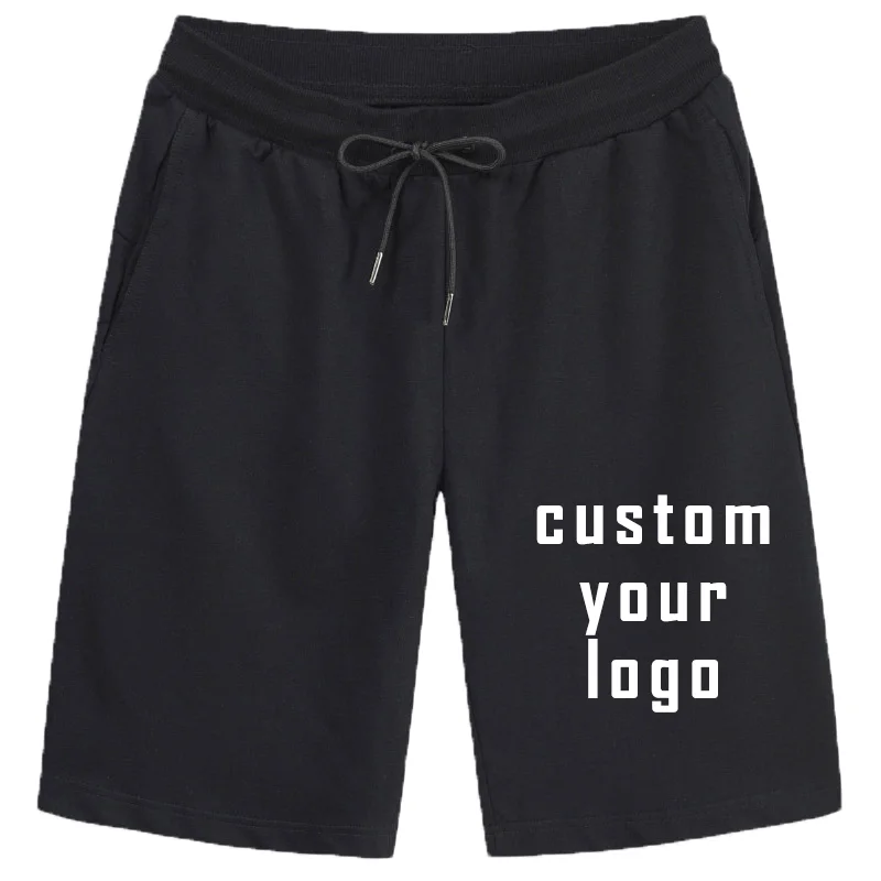 Custom Your Logo Summer Men's Shorts Solid Comfortable Loose Streetwear Casual Male Beach Vacation Drawstring Elastic Waist