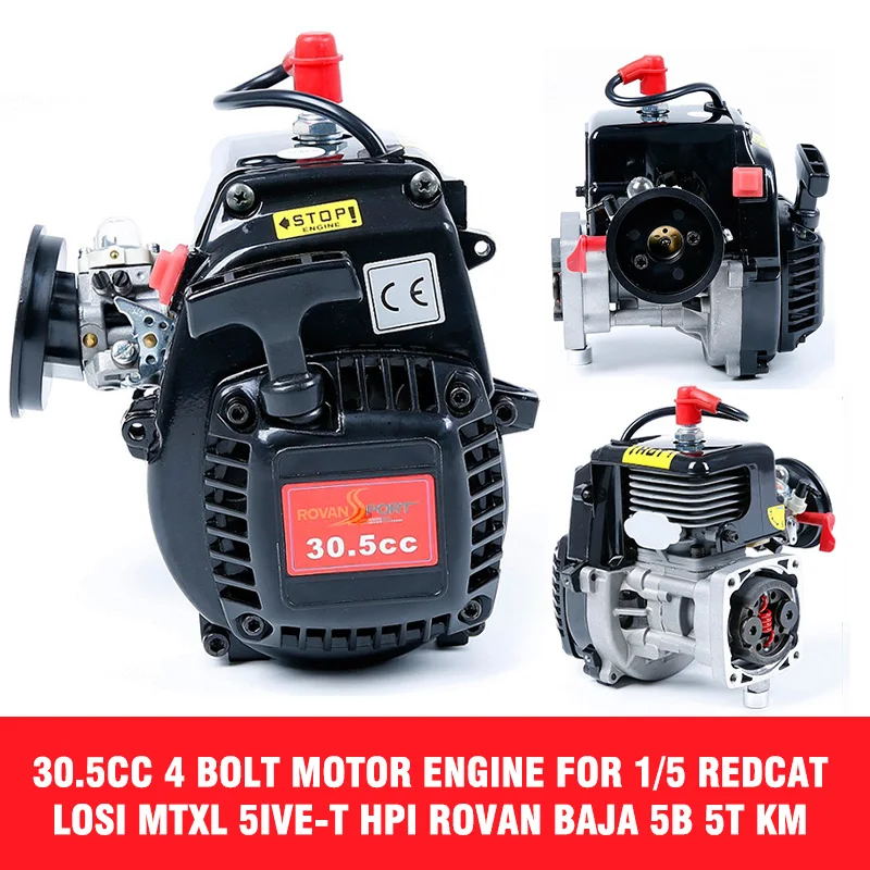 

Двигатель с 4 болтами 30.5cc Rovan, подходит для 1/5 REDCAT LOSI 5IVE-T, для HPI Baja 5b 5T KM с 668 карбюратором, свечей зажигания, сцепление 8000 об/мин