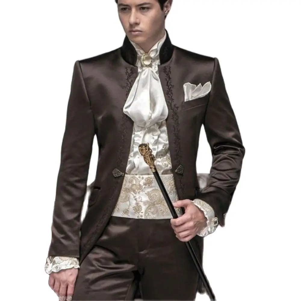 

2 шт., Мужской Атласный блейзер с вышивкой и воротником-стойкой