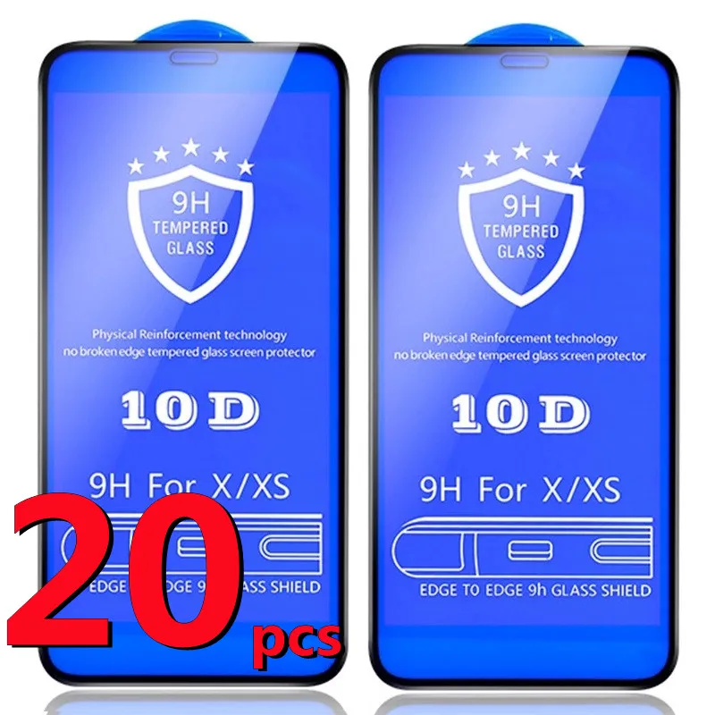 10/20pcs 10D Tempered Glass for iPhone 13 14 Pro Max Screen Protector For iPhone  11 12 X XR XS 7 8 Plus Full Curved 9H Glass