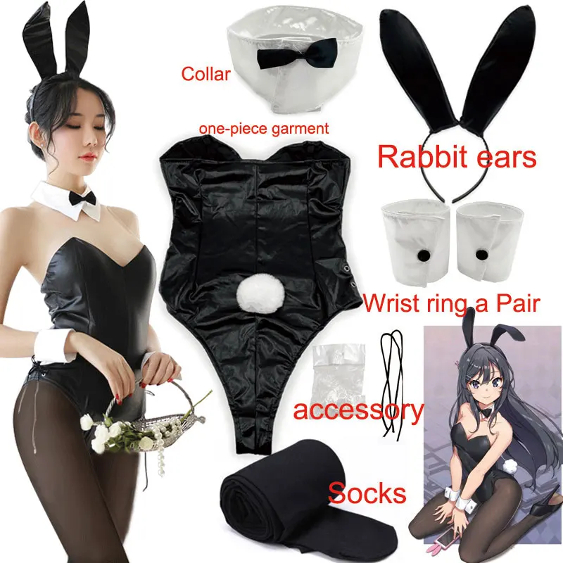 

Sakurajima Mai Cosplay Costume for Girls Halloween Women Black Sexy Jumpsuit Rascal Does Not Dream of Bunny Girl Senpai Cos