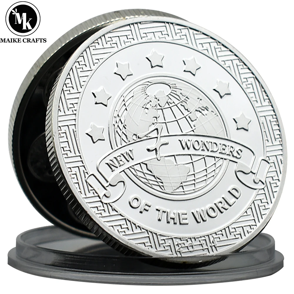 

Seven Wonders of The New World Silver Coin Metal Crafts Embossed Medal Home Decoration Challenge Coin Collection Gift