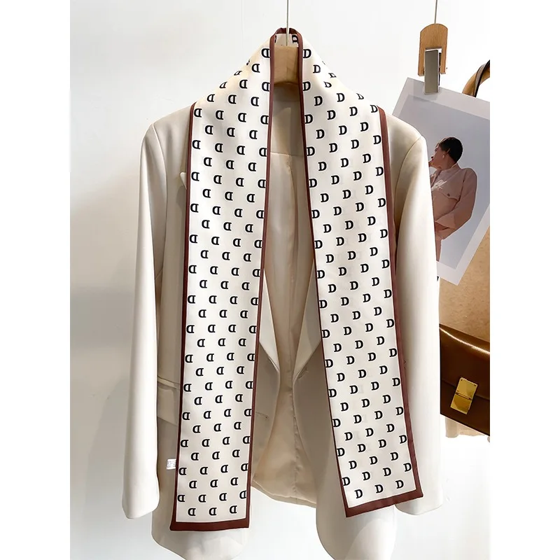 Весенний Корейский вариант универсального женского шарфа из шелка с двусторонней печатью тонкой секции 15x150 см.