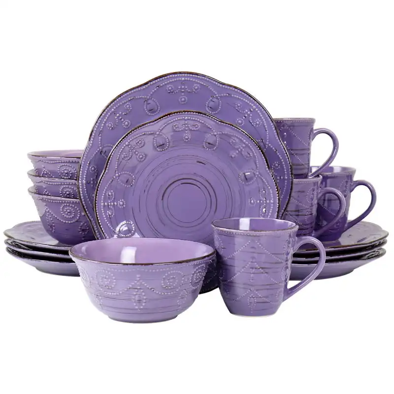 

Rustic Birch 16 Piece Stoneware Dinnerware Set in Purple Tableware Set Restaurant Home Gift Utensils For Kitchen