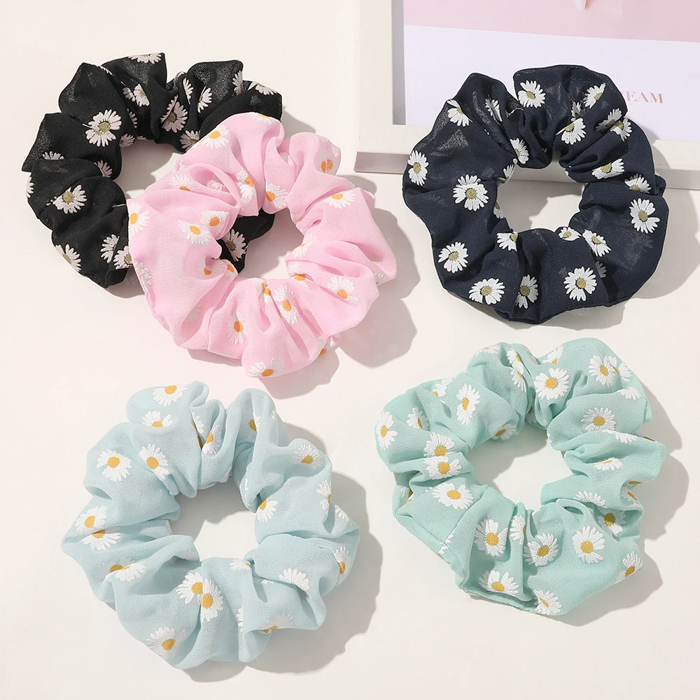 

Girls Hair Scrunchies Chifffon Daisy Flower Hair Ties Rubber Band Ponytail Holders Elastic Hair Bands Ropes Accesorios Mujer