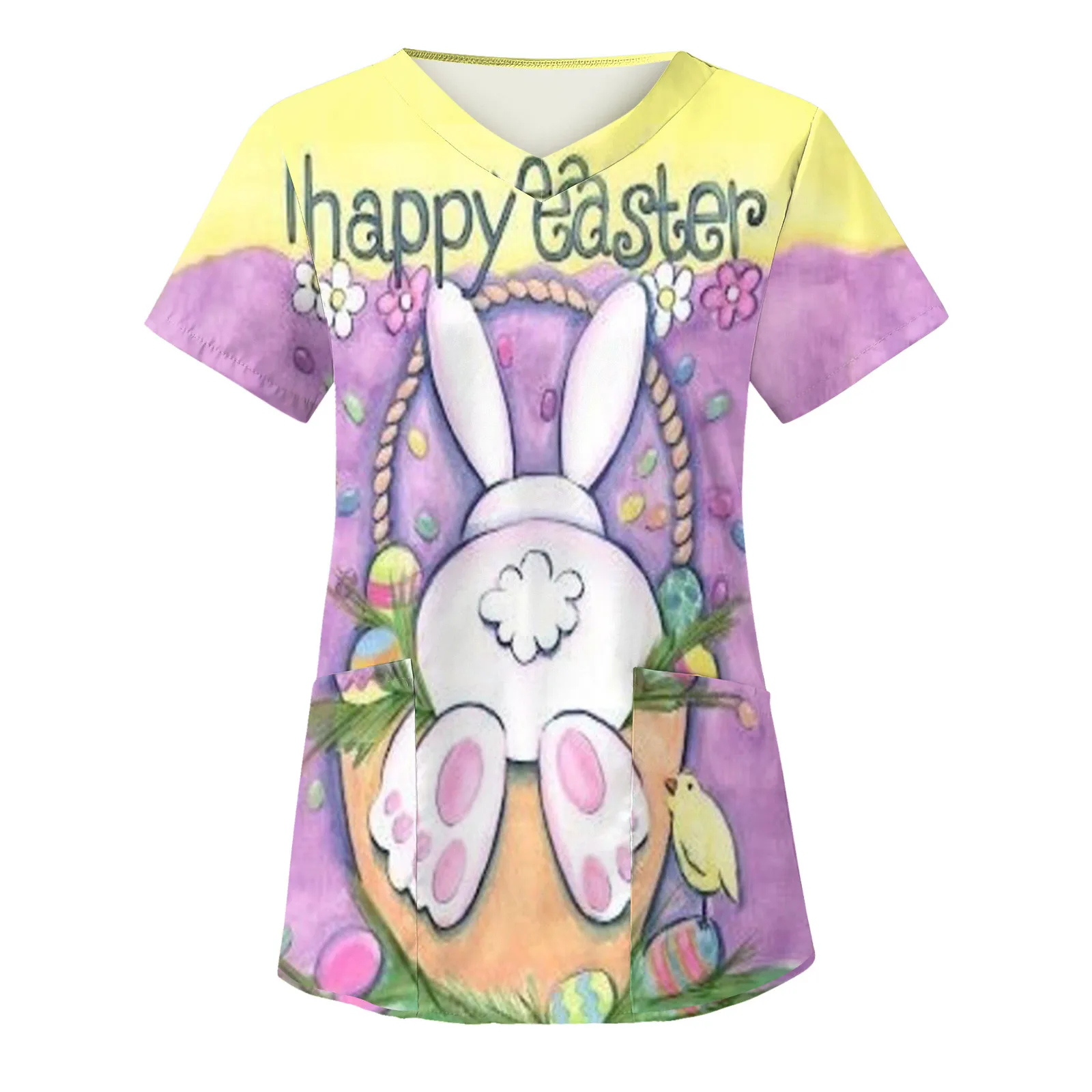 

Easter Day Nurse Uniform Scrubs Women Bunny Rabbit Graphic Funny Letter Print Short Sleeve Medical Healthcare Workwear Uniforms