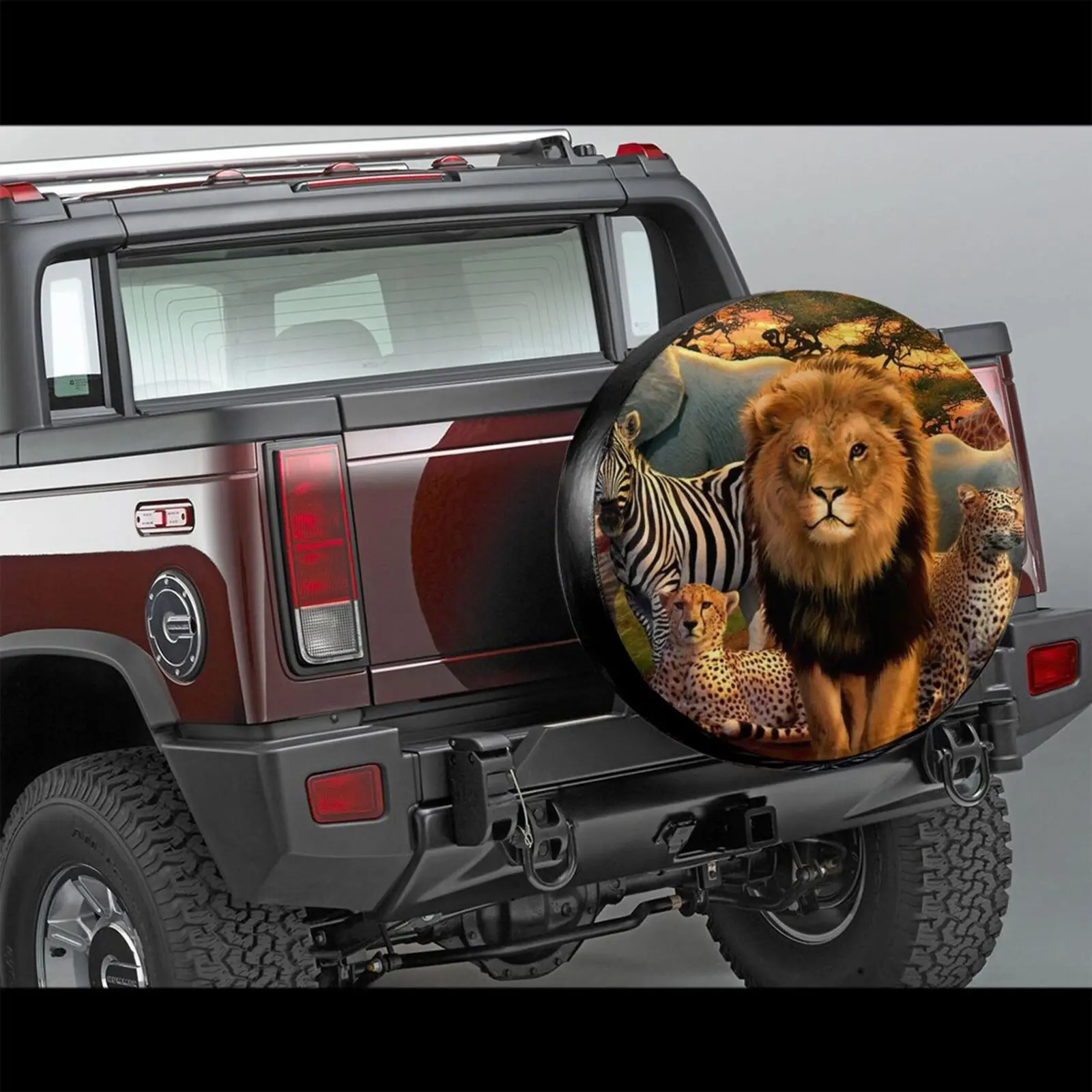 

A Group of Animals Lion Elephant Tiger Design Wheel Cover Tire Accessories 16 Inch Spare Tire Cover Free Shipping