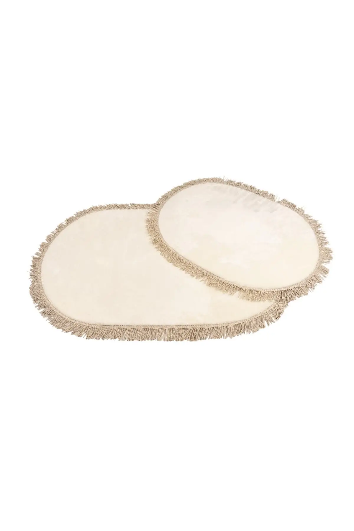 

Mk-hometeks plain Oval large Model beige tassel white 2 pcs bathroom mat set with 2x120 non-slip base 60 x