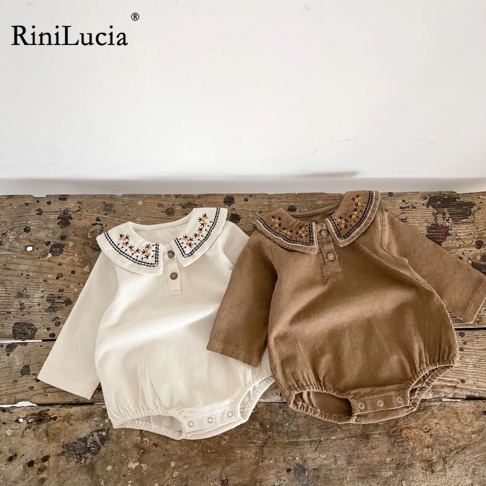 

RiniLucia Baby Spring Clothing Infant Newborn Baby Girls Bodysuit Corduroy Clothes Outfit Embroidery Baby Jumpsuit Playsuit