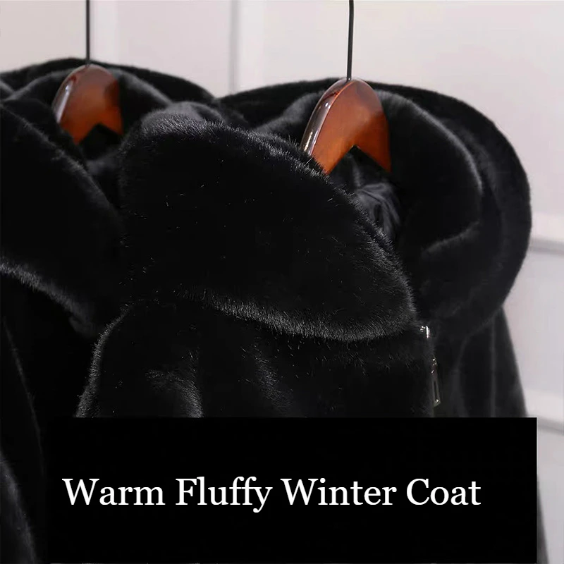 Мужская зимняя шуба из искусственного меха черная куртка с капюшоном теплая