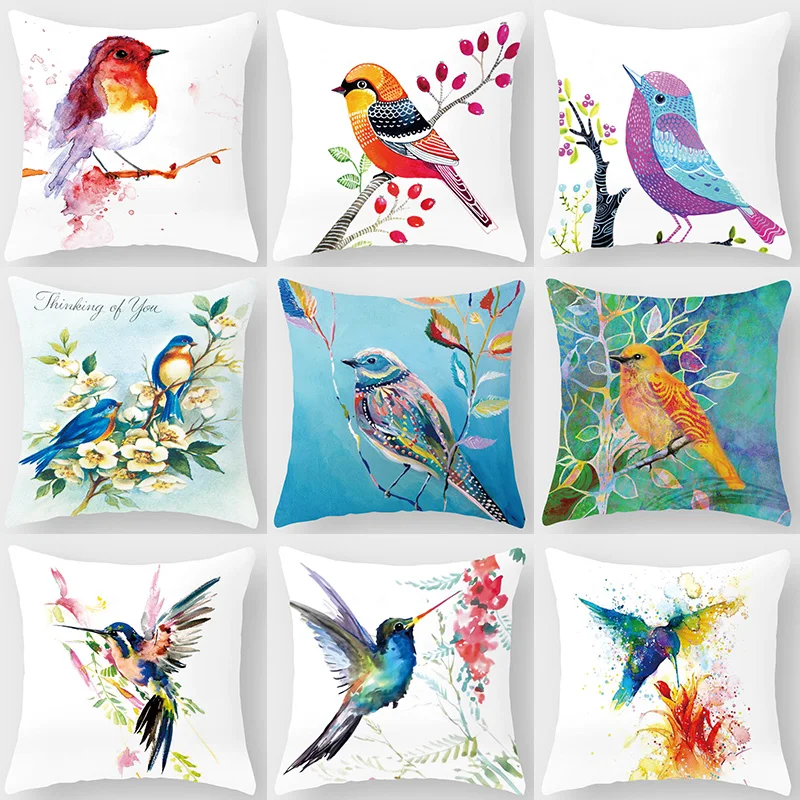 

Bird Flower Animal Decorative Cushions Pillowcase Polyester Cushion Cover Throw Pillow 45*45 Sofa Decoration Pillowcover 40881