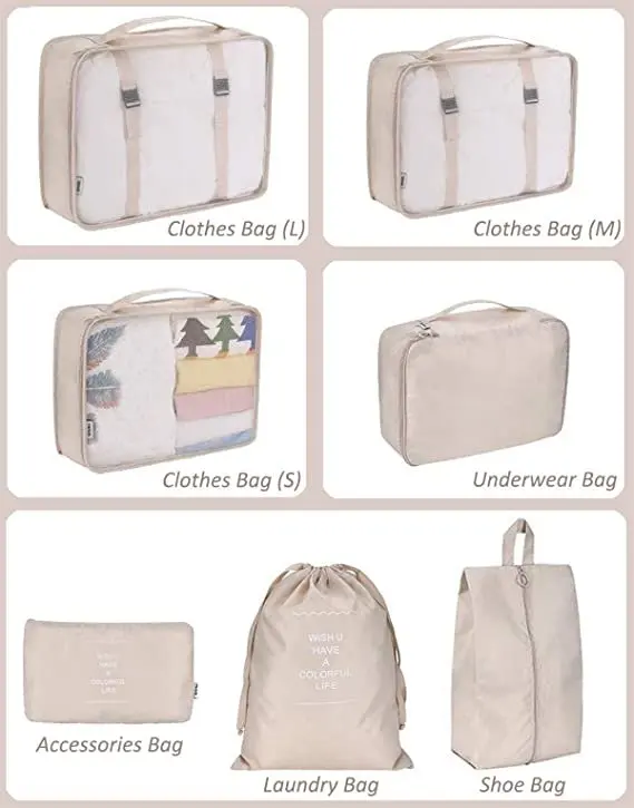 8PCS Packing Cubes Travel Packing Organizers for Travel Accessories, Luggage Suitcase Packing Bags Set with Storage Show Bag, Cl