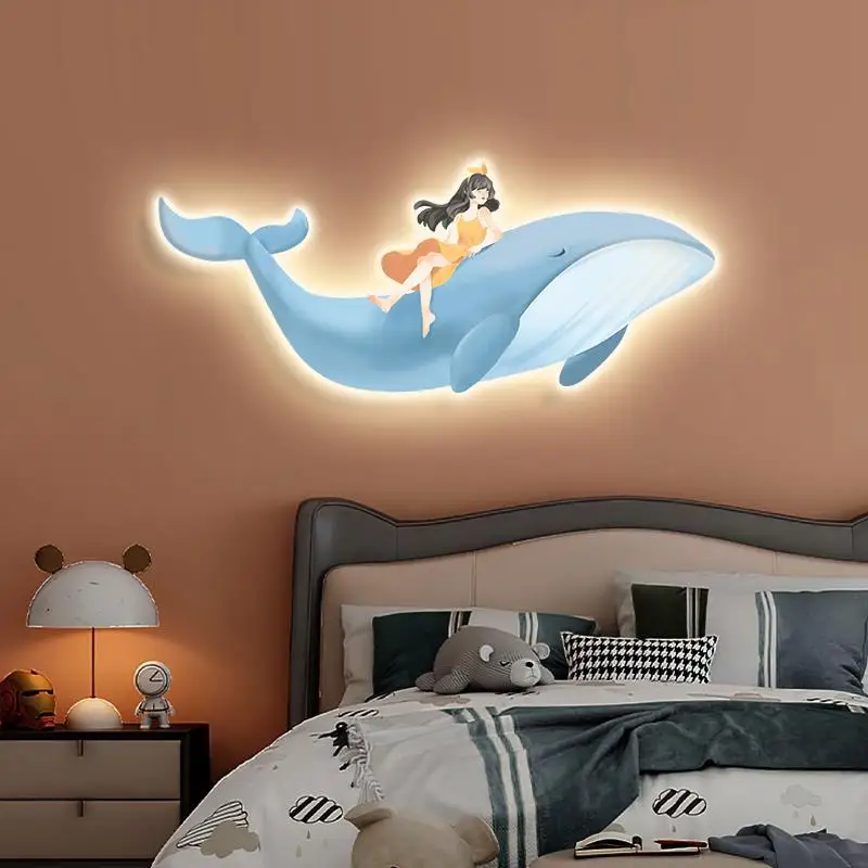 

Creative Bedroom Bedside Wall Light Children's Room Decoration Wall Lamps Dolphin Girl LED Lamp Painting Background Mural Lights