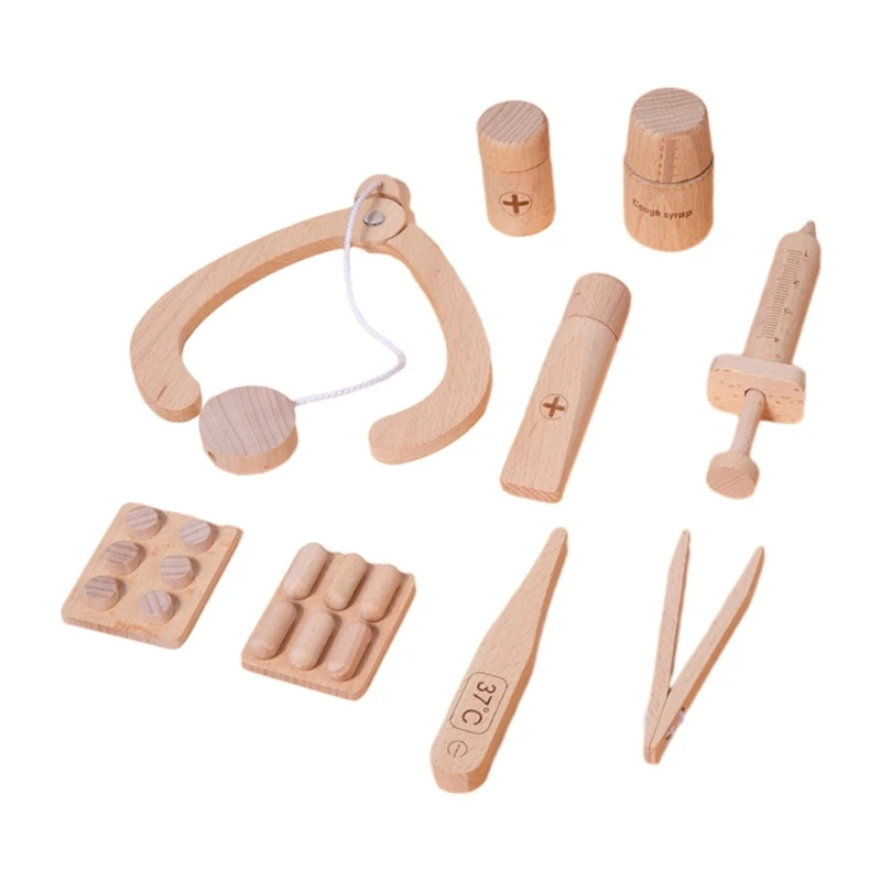 

Simulation Medical Kits for Children Pretend Play Wooden Doctor Roleplay Toy Kindergarten Kids Cos-play Doctor Playset