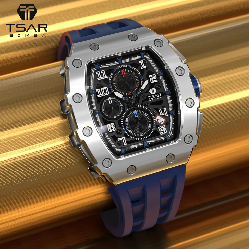 

TSAR BOMBA Watch Men Luxury Brand Famous Seiko VK67 Movement Design 50M Waterproof Stainless Steel Wristwatch Sport Chronograph