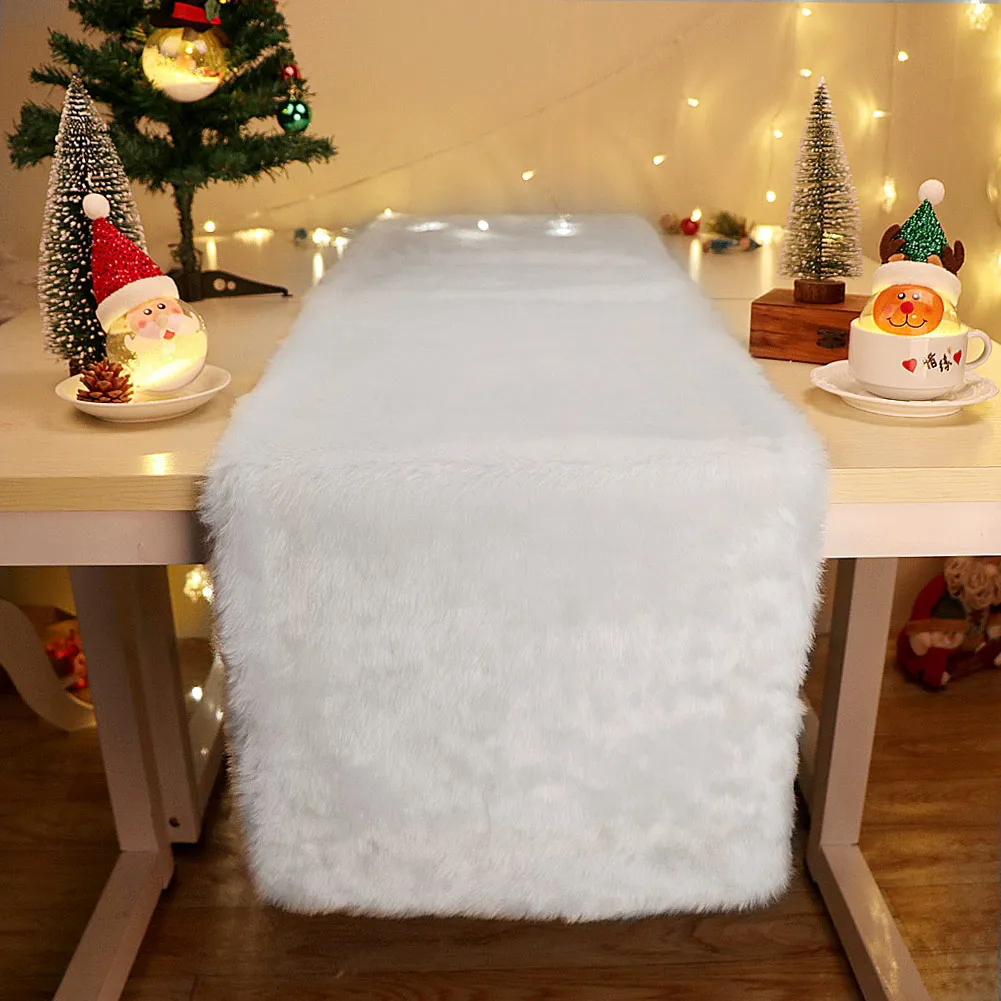 

OurWarm Snowy White Faux Fur Table Runner for Christmas Table Decorations Luxury Table Runner 15x72 lnch Festival Party Supplie