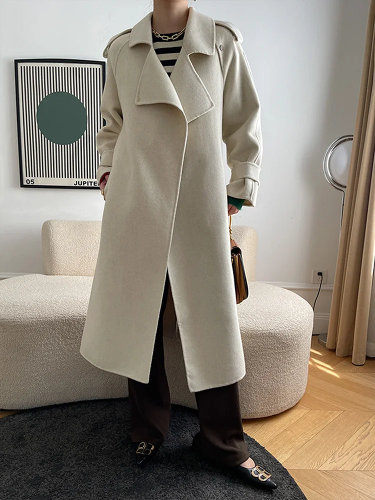 

Loose Fit Beige Thick Big Size Long Woolen Coat Parkas New Long Sleeve Women Fashion Tide Autumn Winter 2022 C546