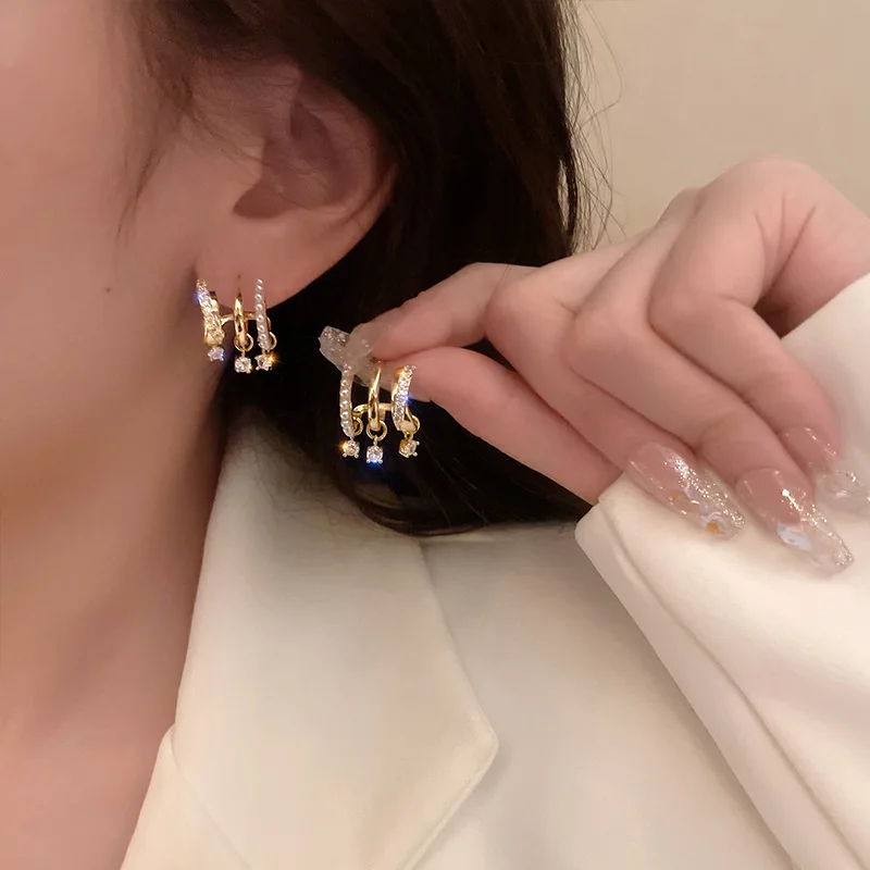 

Korean New Style Zircon Multi-layer Geometric Earrings for Women Temperament Drop Crystal Earings Party Jewelry Exquisite Gifts