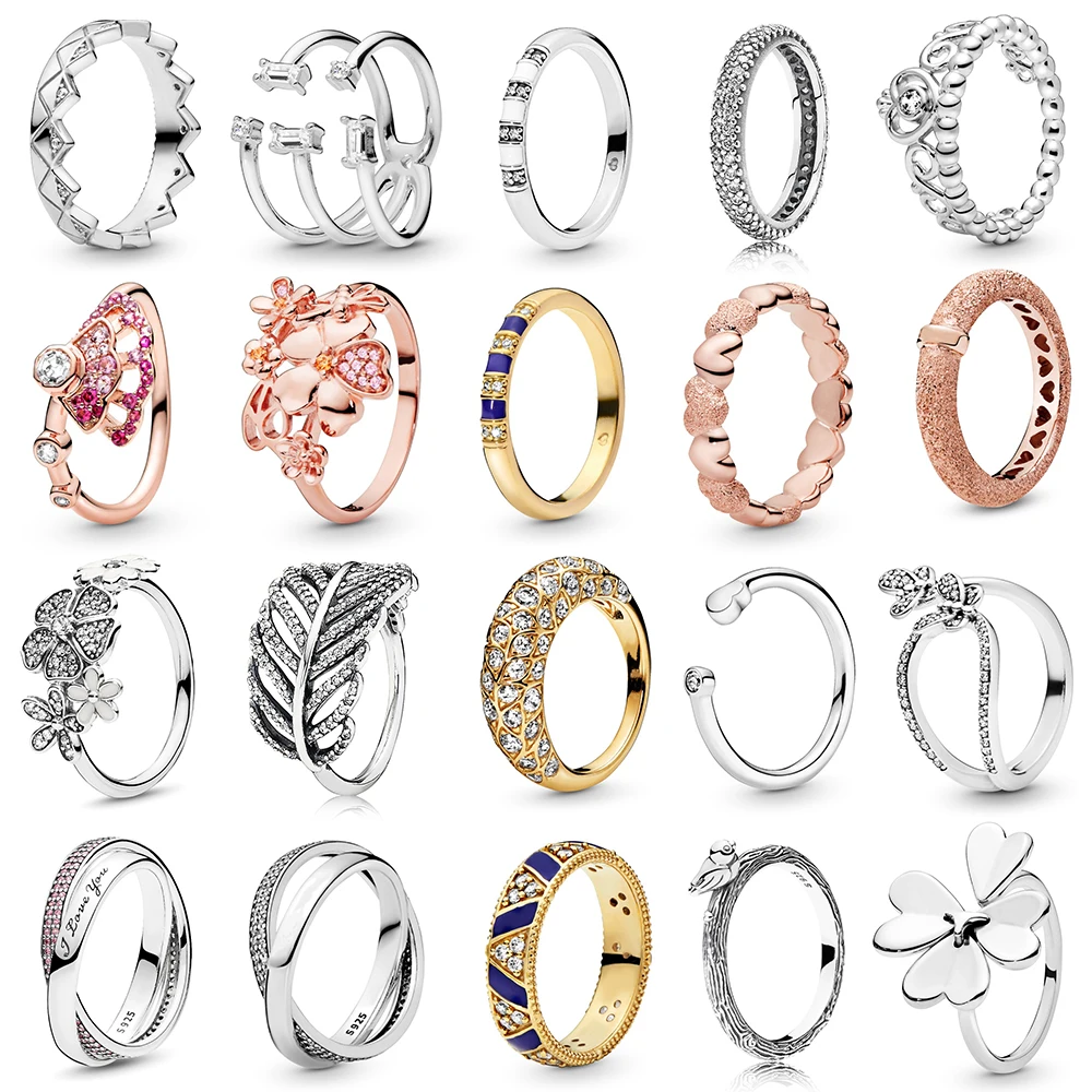 

High-Quality 925 Sterling Silver pan Princess Tiara Crown Ring Sparkling Butterfly Open Ring Fit Party Jewelry Gift