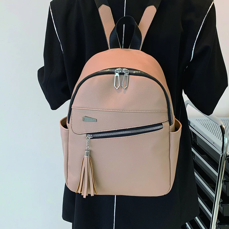 

Vintage PU Leather Women's Backpack Solid Color Feminina Bagpack Large Capacity Travel Rucksack New Ladies High Quality Mochila