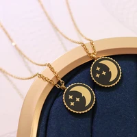 ins hot selling jewerly star moon round pendant necklace titanium steel necklace simple elegant chain