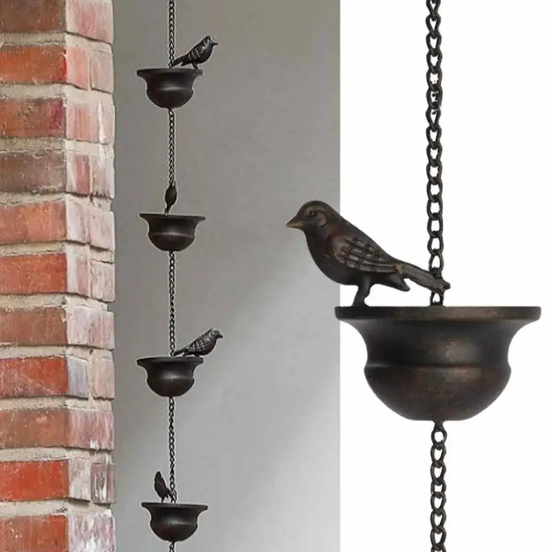 

7.8 Feet Mobile Birds Cups Rain Chain Red Bronze Decorative Bird Rain Chain Outdoor Courtyard Garden Decoration Hanging Decor