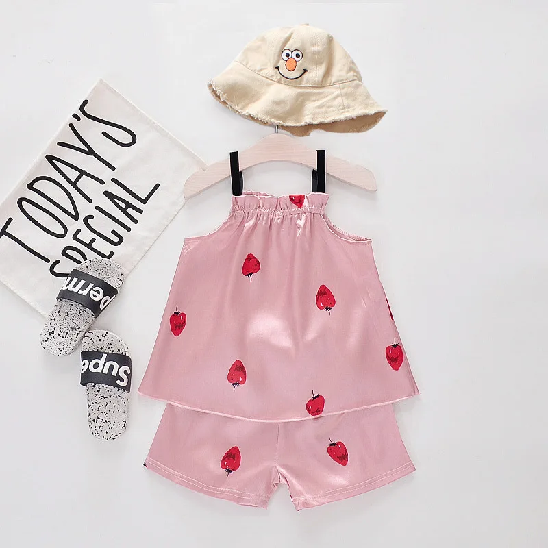 Summer ice silk Baby Girls Clothes Suit Toddler Girl Clothes Vest T-shirt Tops+Shorts Pants 2Pcs Set images - 6