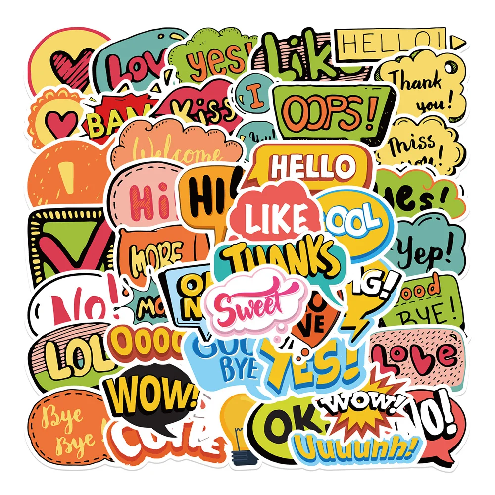 

10/30/50PCS Cartoon Surprise Text Trend Graffiti Waterproof Sticker Toy Decoration Notebook Kids Gift iPad PVC Sticker Wholesale
