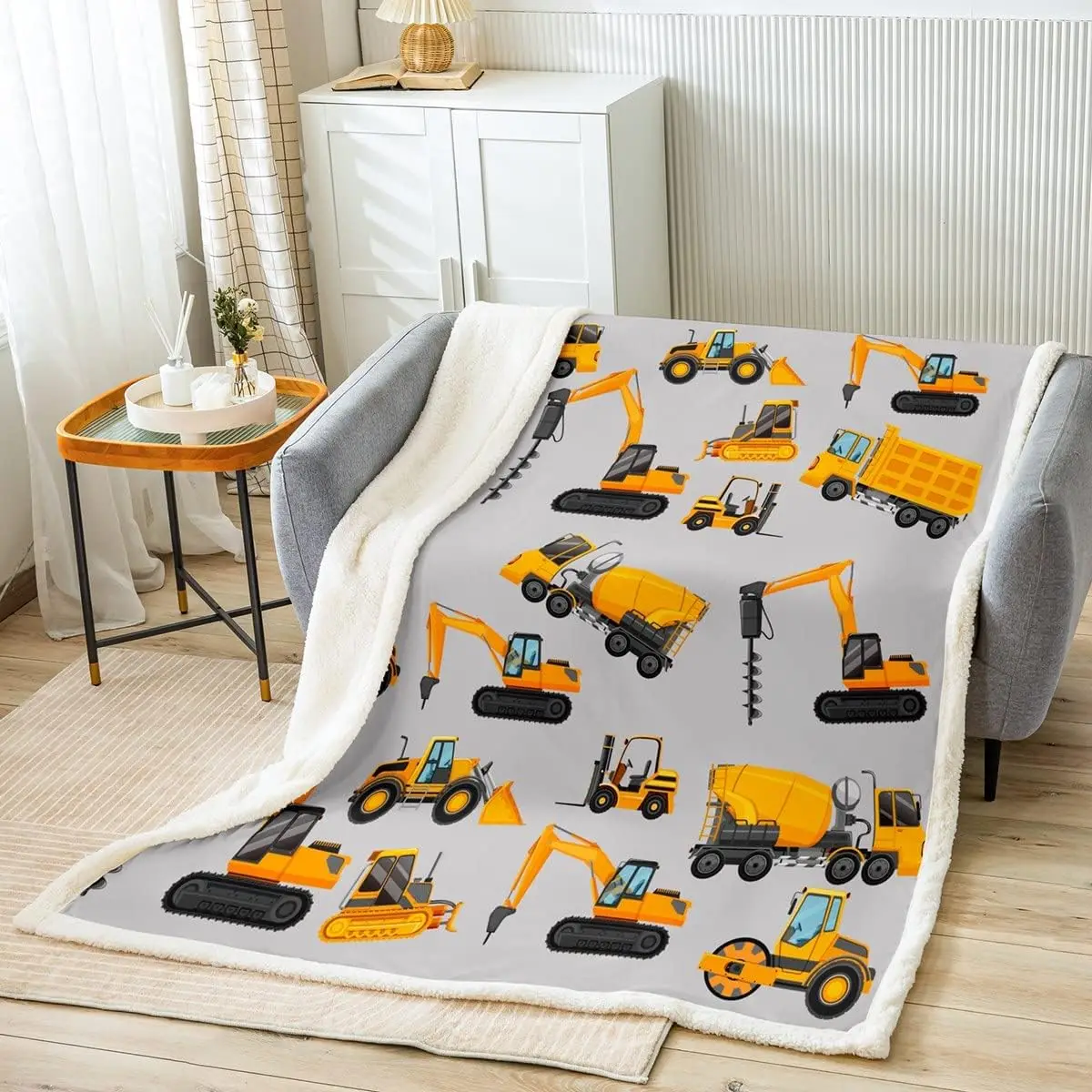 

Cartoon Construction Car Sherpa Blanket Excavator Fleece Throw Blanket for Bed Sofa Couch Cartoon Car Plush Blanket