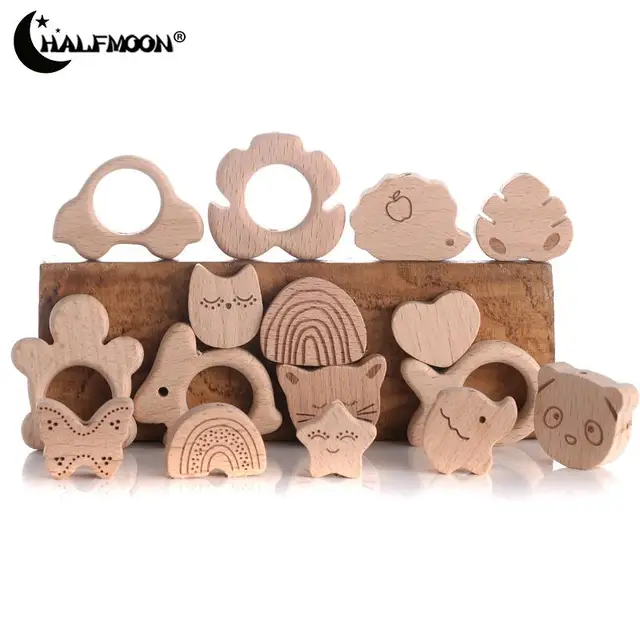 10Pcs/Lot Wooden Mini Animal Elephant Airplane Baby Teether DIY BPA Free Baby Pacifier Chain Nursing Teether Pendant Toys Gift 1