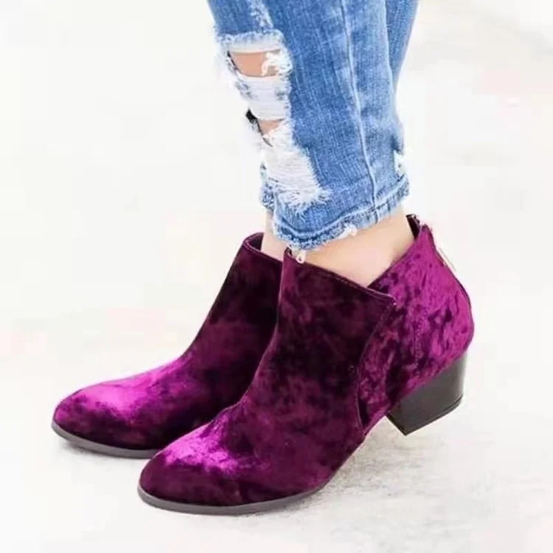 Autumn New Style Thick-heel Zipper Suede Belt Low-tube Women's Boots High-heel Martin Boots Hot-selling Women's Boots