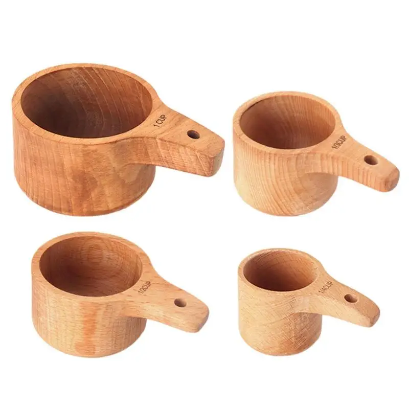 

Деревянные мерные чашки, Точная Деревянная кофейная ложка для кухни, набор из 4 круглых мерных чашек для специй, соляная ложка для ванны