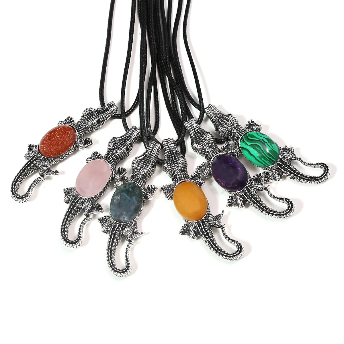 

Natural Stone Shell Metal Crocodile Pendant Necklace Agate Leather Rope Chain DIY Pendant Accessories Specification 20*67mm