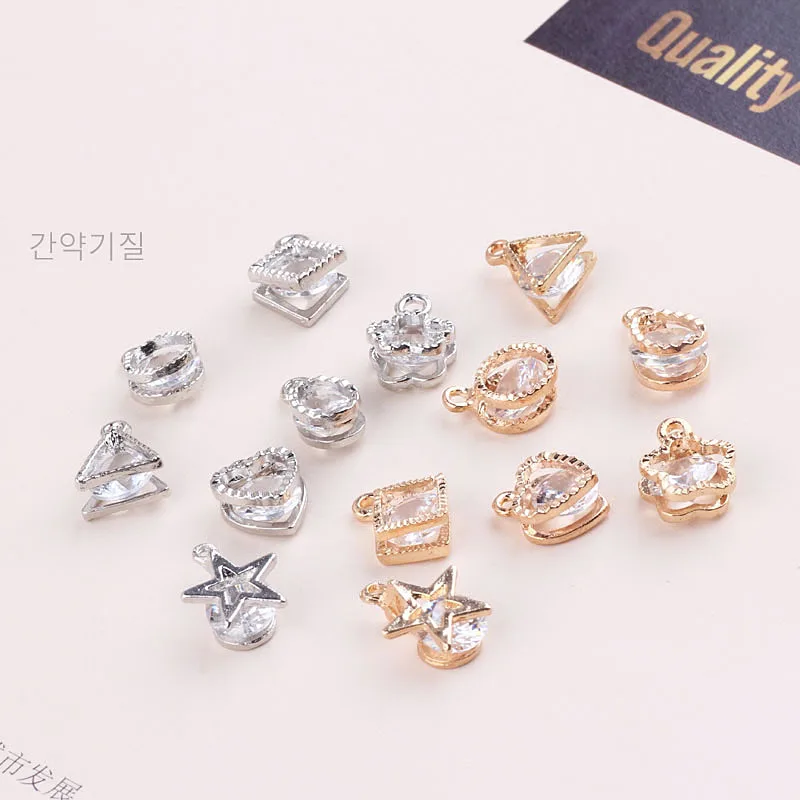 

10pcs Diy Jewelry Accessories Metal Embedded Zircon Triangle Square Star Original Sufeng Necklace Pendant Handmade Charms